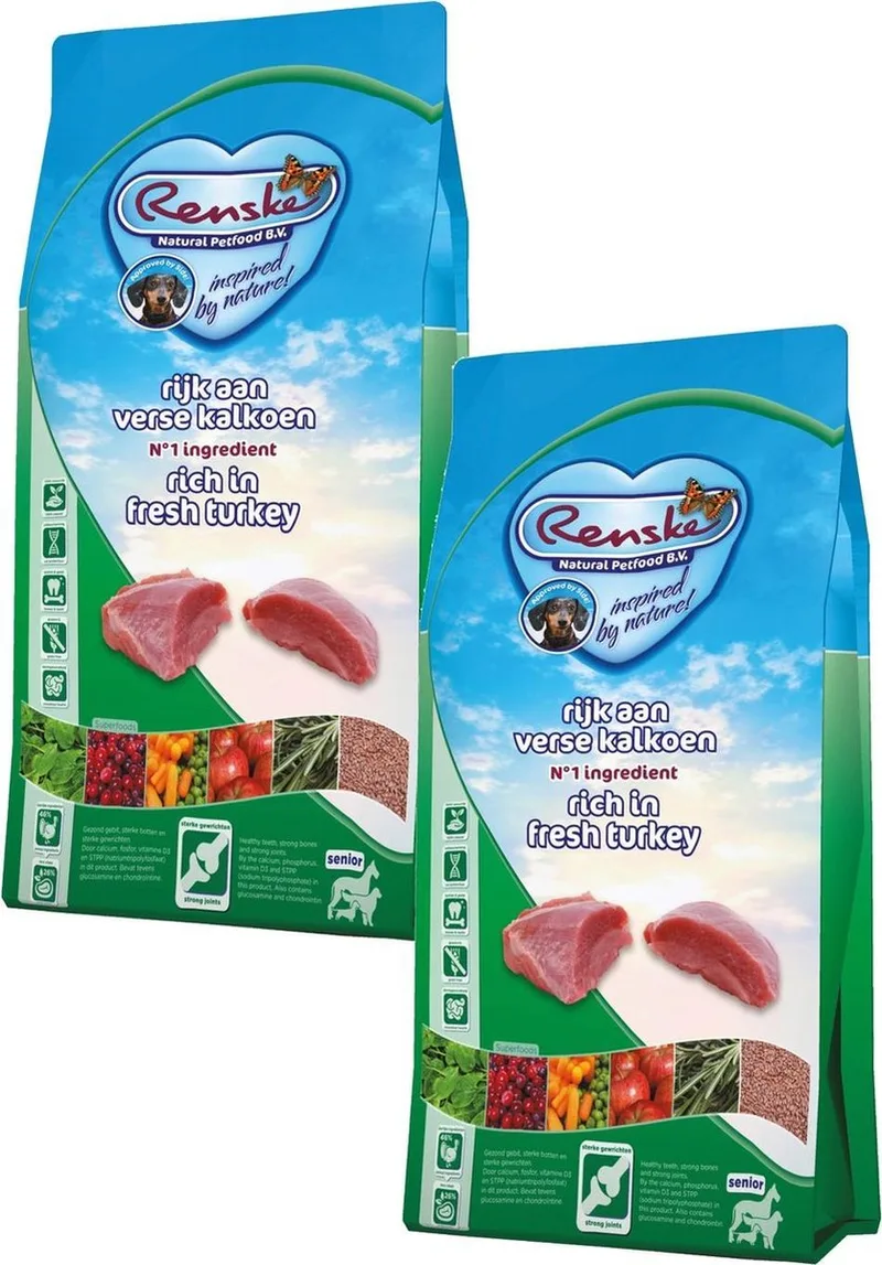 Senior Kalkoen - Hondenvoer - 2 x 2 kg Graanvrij de Renske – photo produit