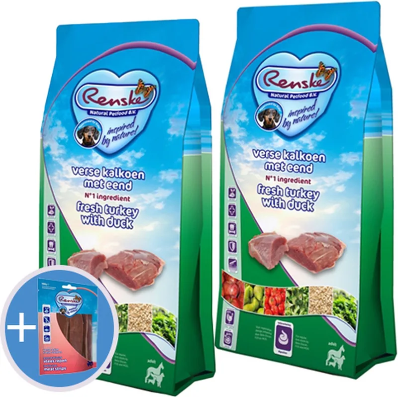 super premium adult kalkoen / eend hondenvoer 2 x 12 kg de Renske – photo produit