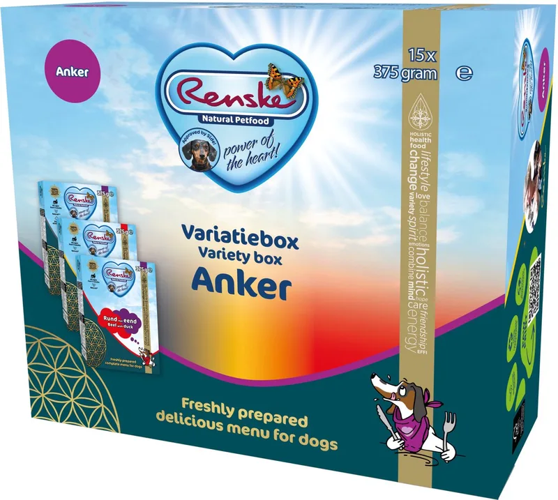 Variatiebox Anker - Hondenvoer - Konijn Eend Rund 15x375 g Glutenvrij de Renske – photo produit