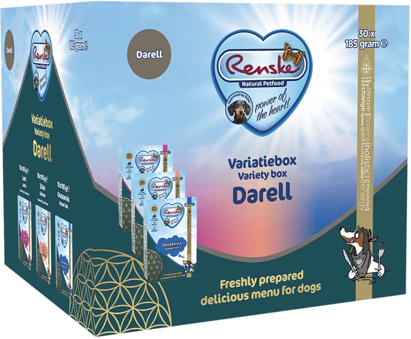 Variatiebox Darell - Hondenvoer - Lam Zalm Oceaanvis 30x185 g Glutenvrij von Renske – Produktfoto