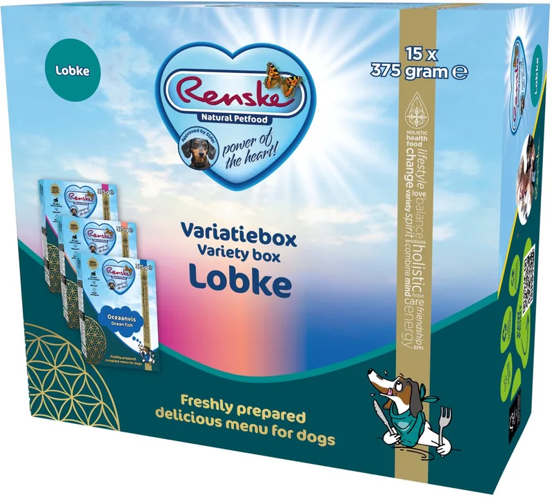Variatiebox Lobke - Hondenvoer - Lam Zalm Oceaanvis 15x375 g Glutenvrij van Renske – productfoto