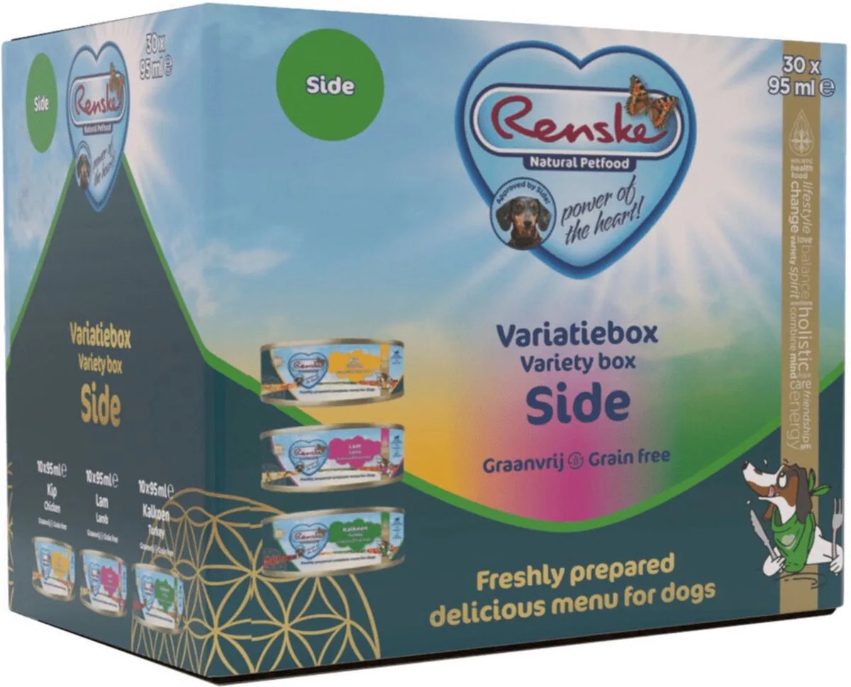 variatiebox side kip / lam / kalkoen graanvrij - 30x95 gr van Renske – productfoto