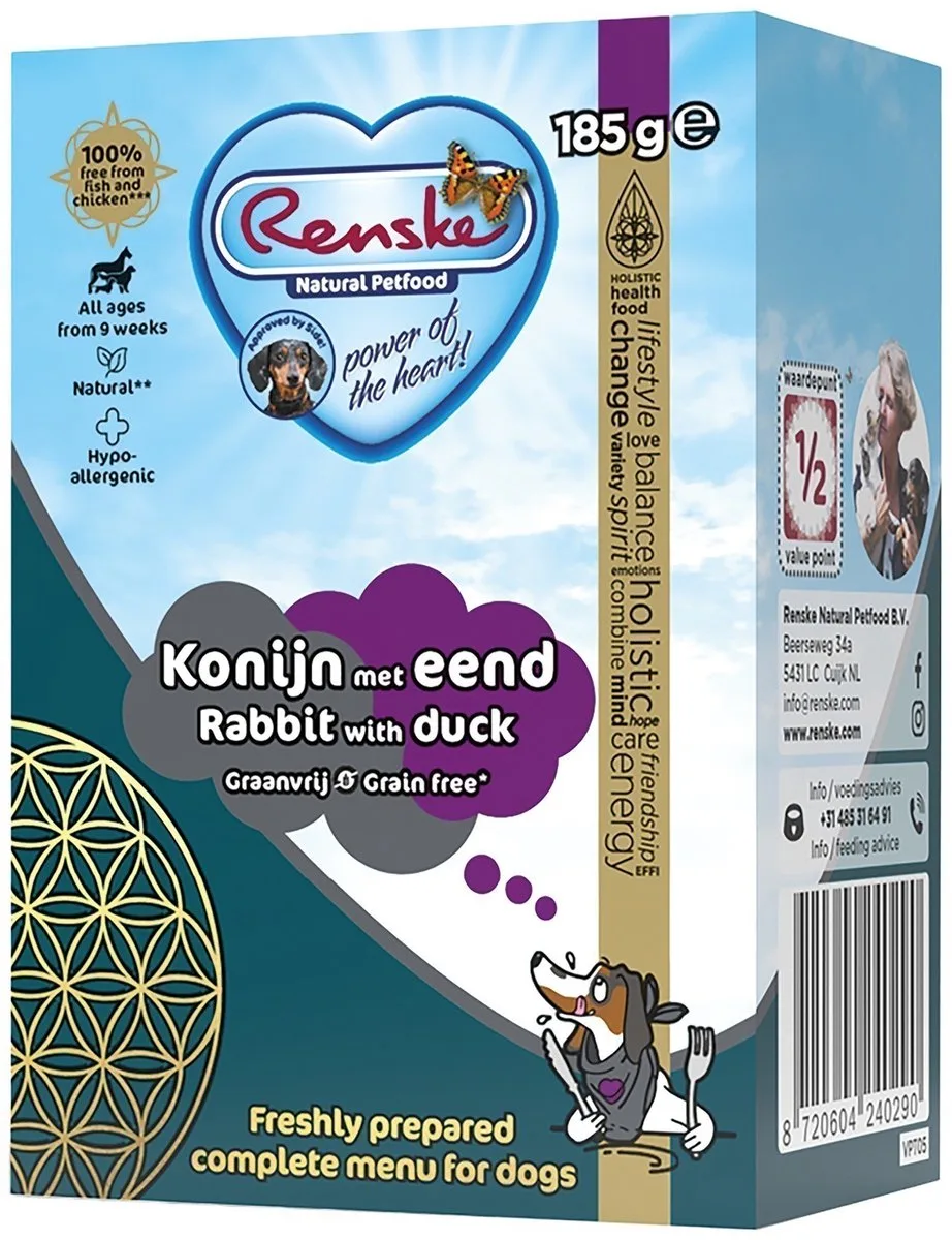 vers bereide maaltijd eend en konijn graanvrij - 24x185 gr van Renske – productfoto
