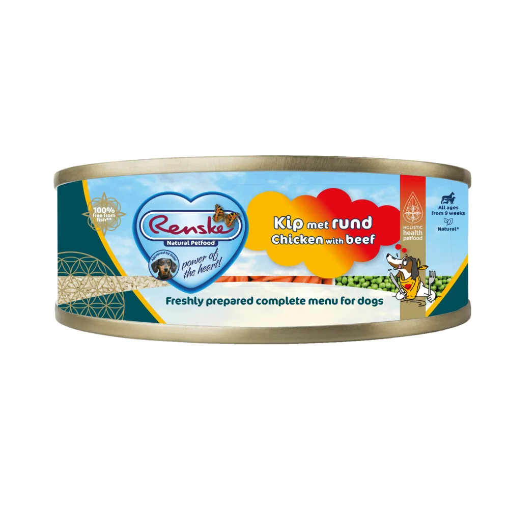 Vers Gestoomd Complete Menu Hondenvoer Nat Kip - Rund 95 gr by Renske – product photo
