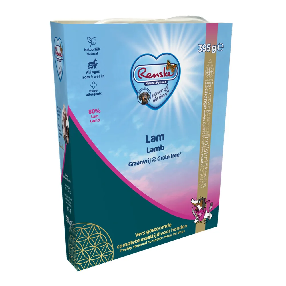 Vers Gestoomd Complete Menu Hondenvoer Nat Lam Graanvrij 395 gr by Renske – product photo