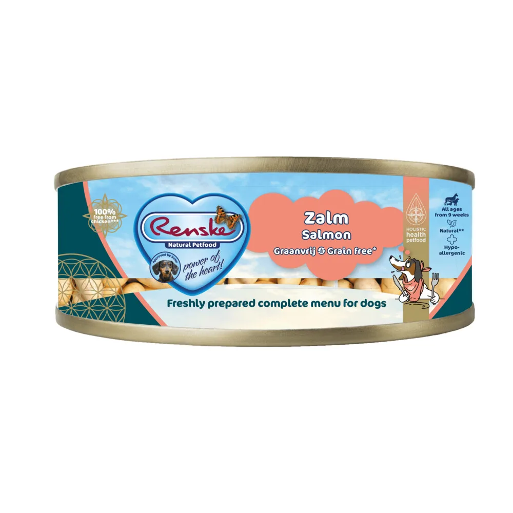 Vers Gestoomd Complete Menu Hondenvoer Nat Zalm Graanvrij 95 gr van Renske – productfoto