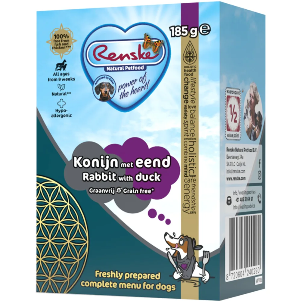 Vers Graanvrij Tetra Hondenvoer Nat Konijn met Eend 185 gr van Renske – productfoto