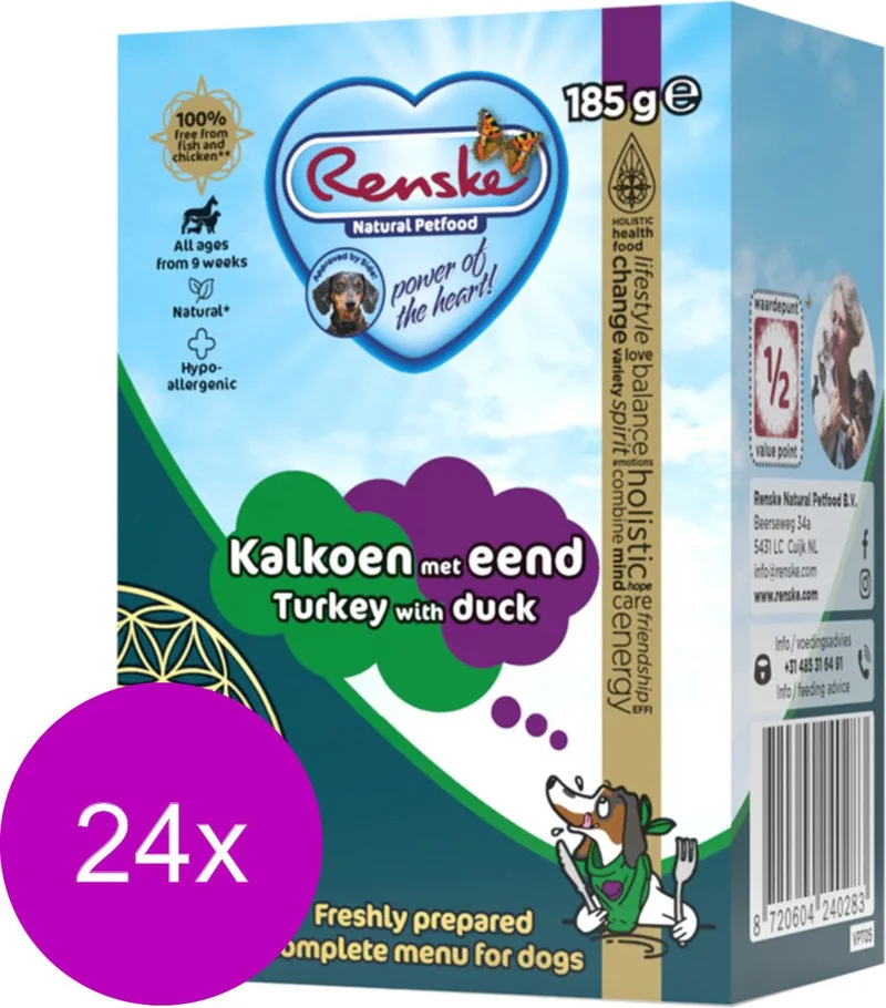 Vers - Tetrapack 185 g - Hondenvoer - 24 x Kalkoen&Eend de Renske – photo produit