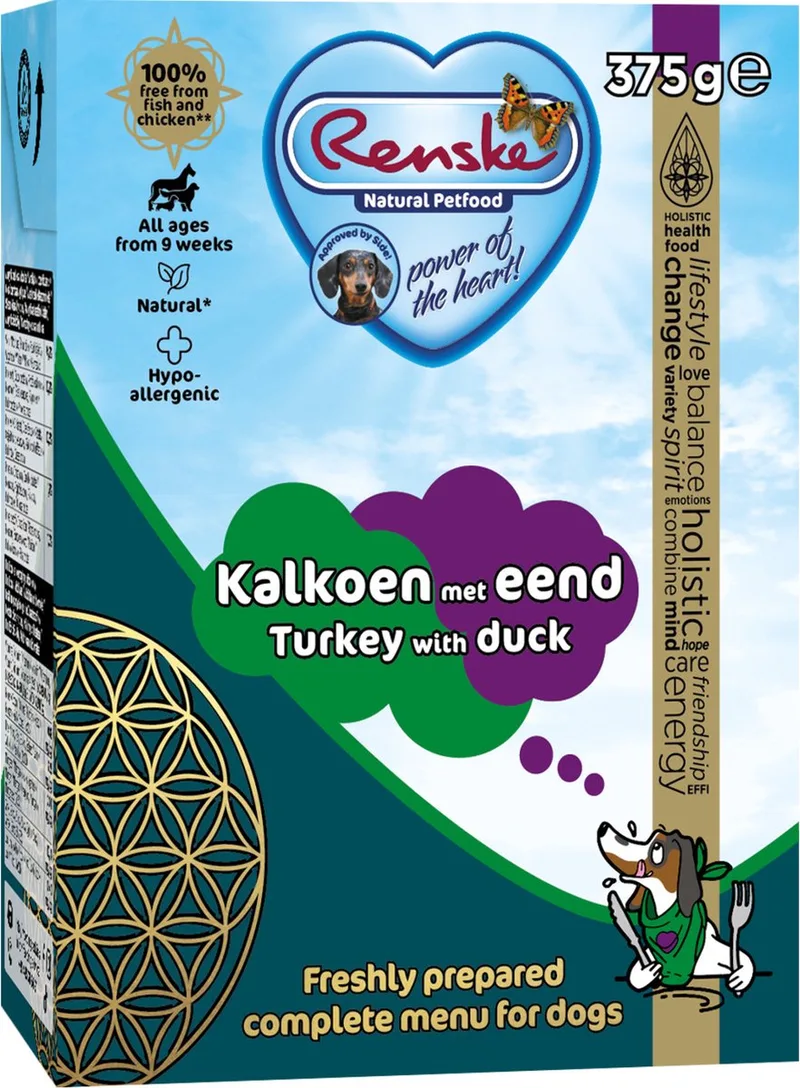 Vers - Tetrapack 375 g - Hondenvoer - Kalkoen&Eend by Renske – product photo