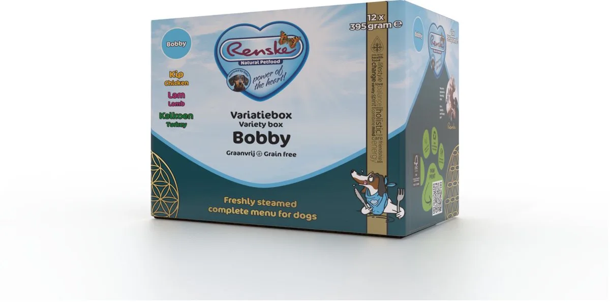 vers vlees variatiebox bobby graanvrij kip/lam/kalkoen - 12x395 gr van Renske – productfoto