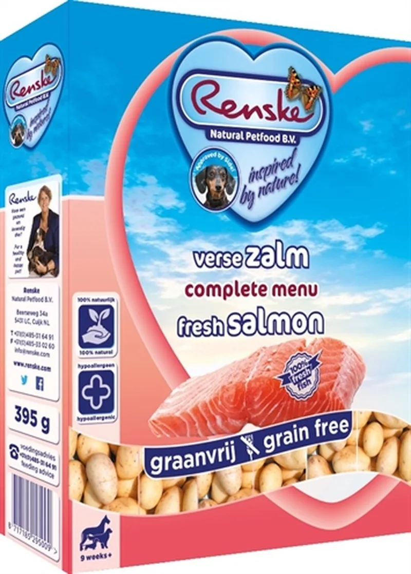 Vers Vlees Zalm Graanvrij - Hondenvoer - 10 x 395 gr by Renske – product photo