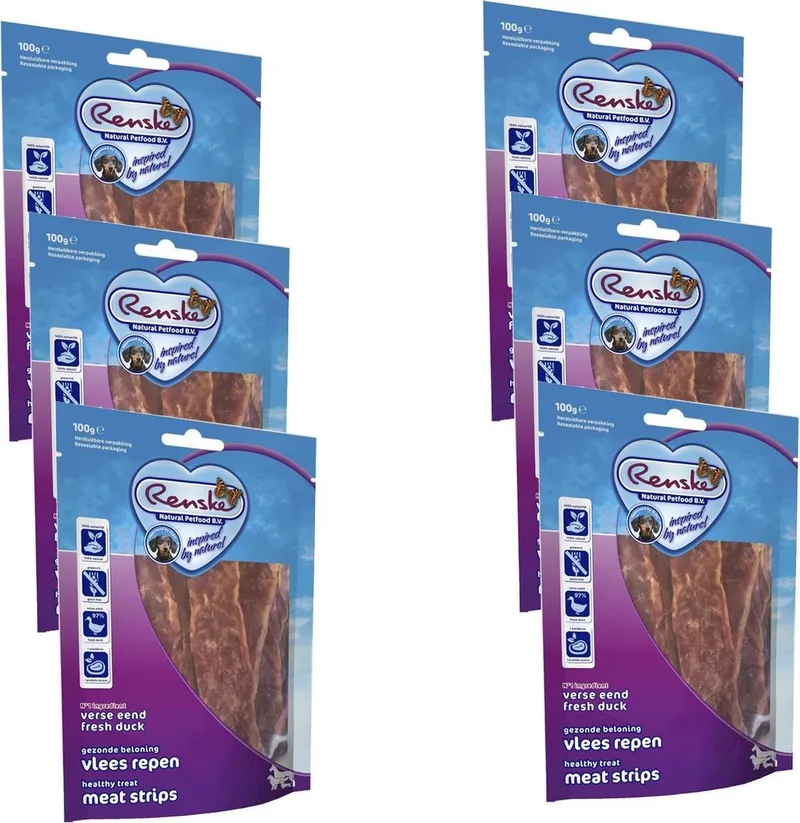 Vleesrepen 100 g - Hondensnacks - 6 x Eend&Groente de Renske – photo produit