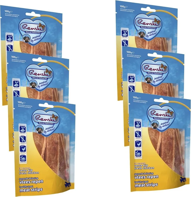 Vleesrepen 100 g - Hondensnacks - 6 x Kip&Groente von Renske – Produktfoto