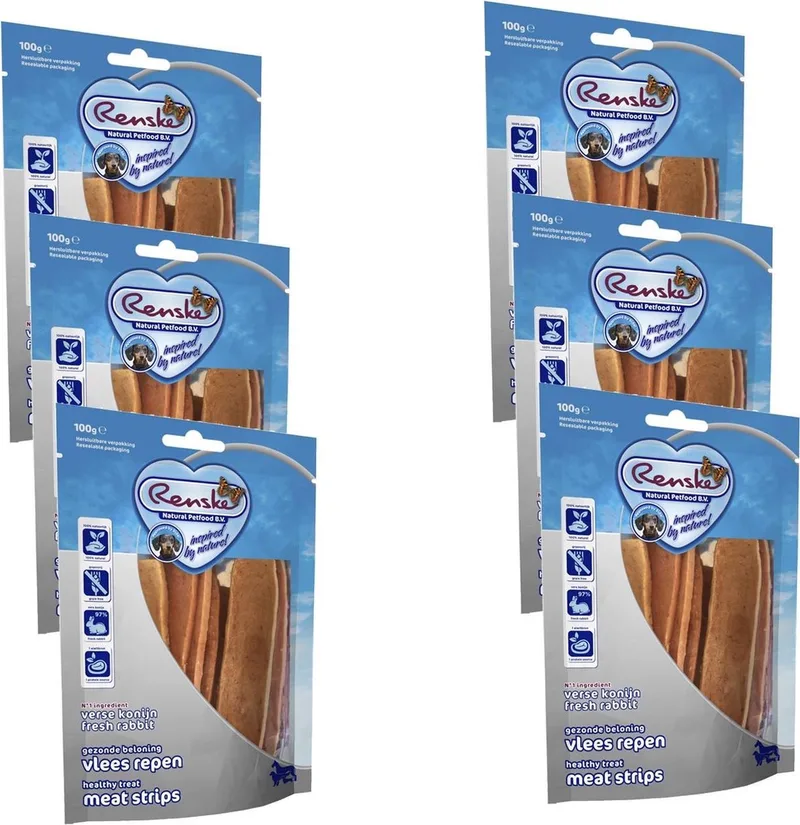 Vleesrepen 100 g - Hondensnacks - 6 x Konijn&Groente by Renske – product photo