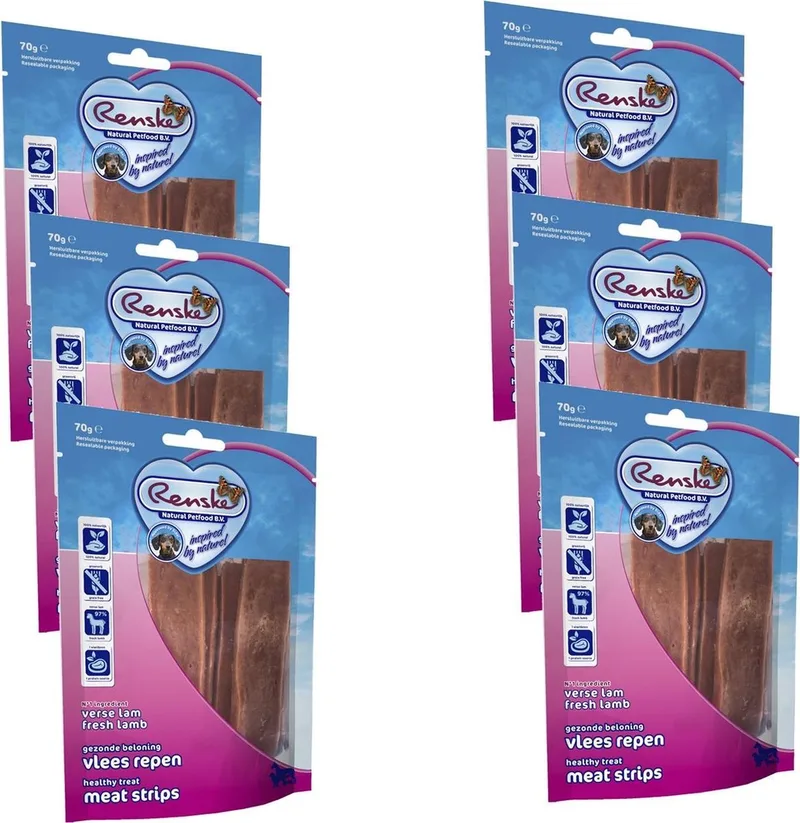 Vleesrepen 70 g - Hondensnacks - 6 x Lam&Groente de Renske – photo produit