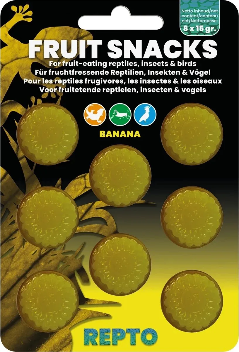 Fruit snacks mix 8x15 g gelcups voor reptielen, vogels en insecten Banaan de Repto en Jaune – photo produit