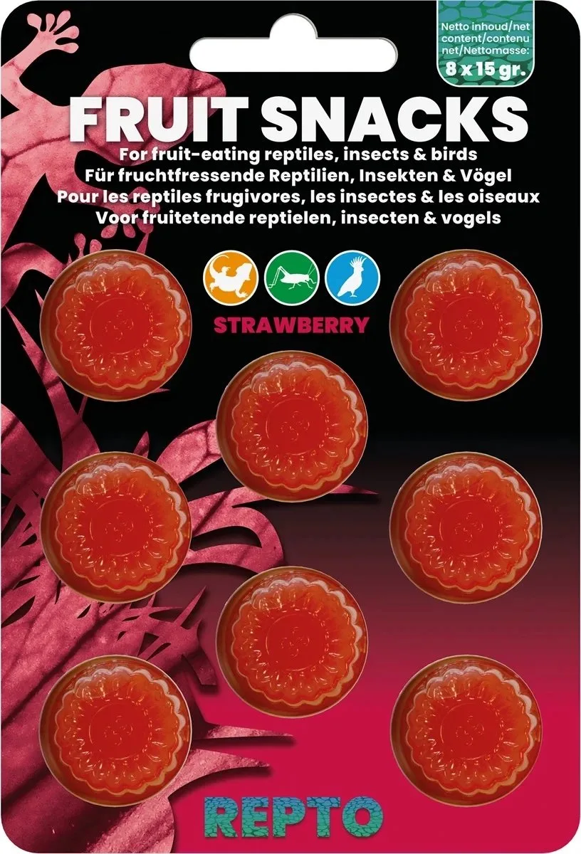 Fruit snacks mix 8x15 g gelcups voor reptielen, vogels en insecten Aardbei de Repto en Rouge – photo produit