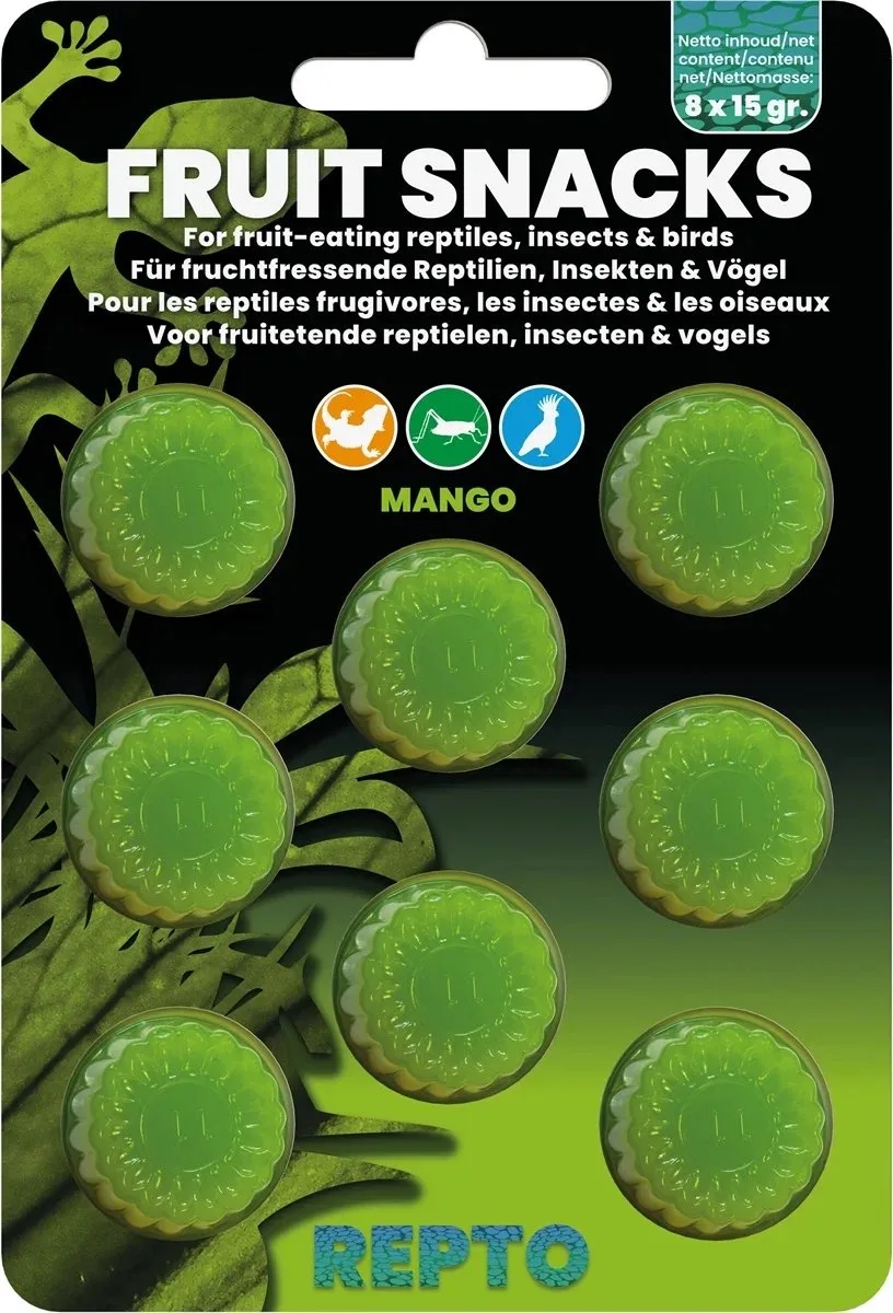 Fruit snacks mix 8x15 g gelcups voor reptielen, vogels en insecten Mango de Repto en Gevarieerde kleuren – photo produit