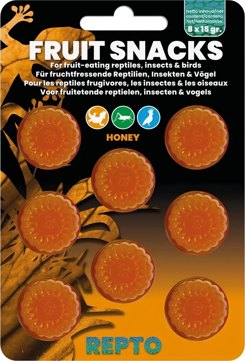 Fruit snacks mix 8x15 g gelcups voor reptielen, vogels en insecten Honing de Repto en Jaune – photo produit