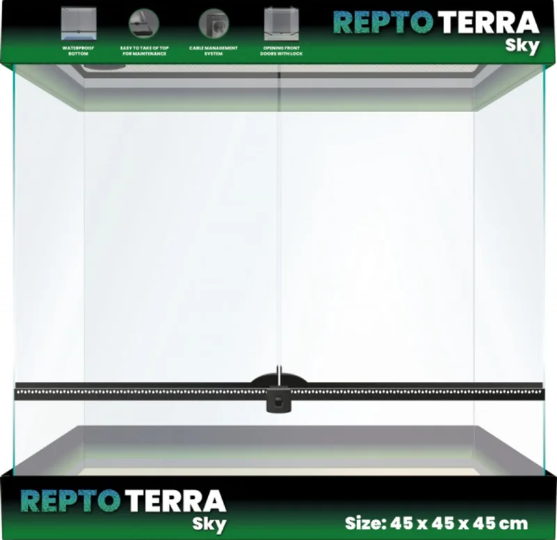 Terra Sky | Hoog glazen terrarium 45 x 45 x 45 cm voor klimmende reptielen en amfibieën de Repto en Transparent – photo produit