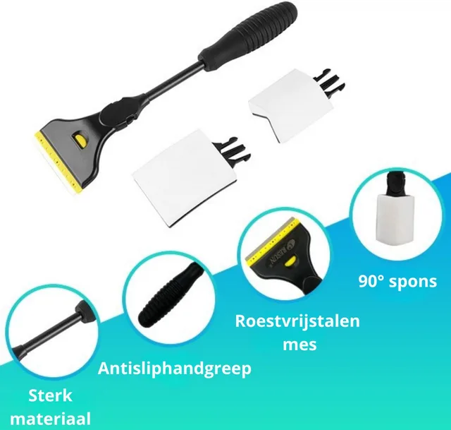 NanoTech Aquarium Schoonmaak Set – Premium Ruitenreiniger met Nano-Spons en RVS Mes – 24 cm Handgreep voor Aquaria