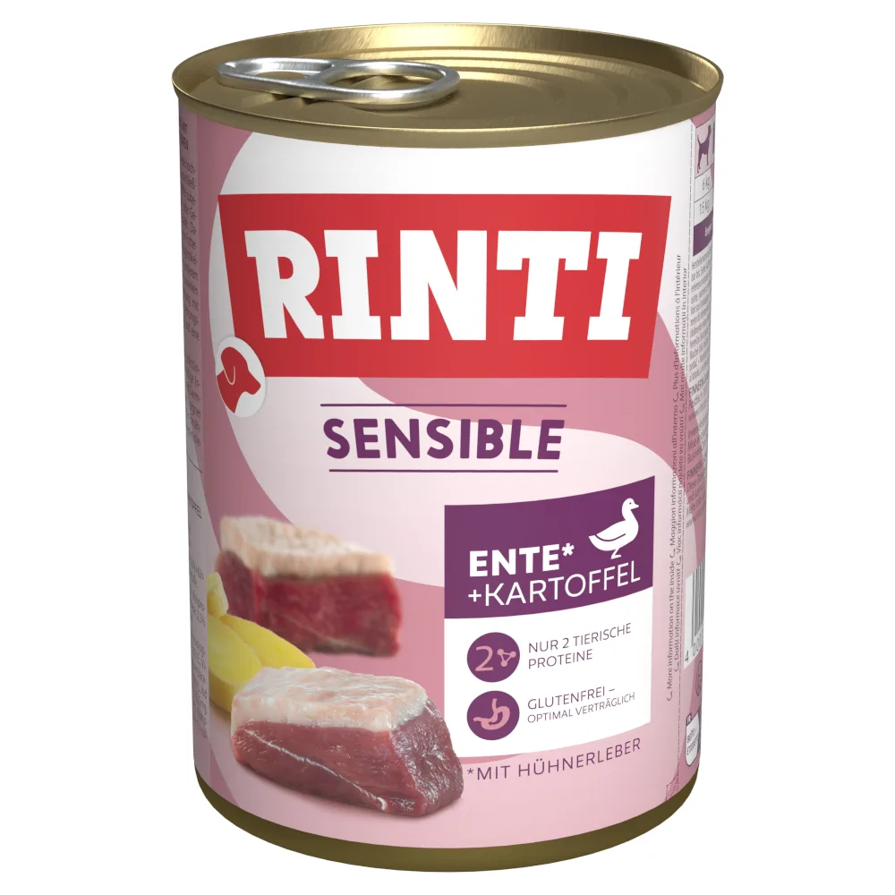 12 x 400 g Sensible Eend & Aardappel met Kippenlever RINTI hondenvoer nat by Rinti – product photo