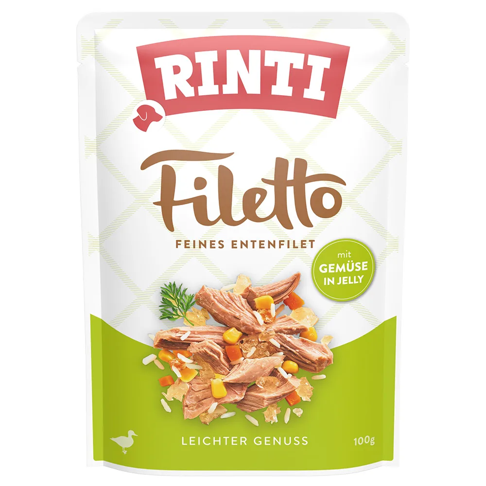 24x 100g RINTI Filetto Pouch in Jelly Eend met groenten nat hondenvoer fra Rinti – produktbillede