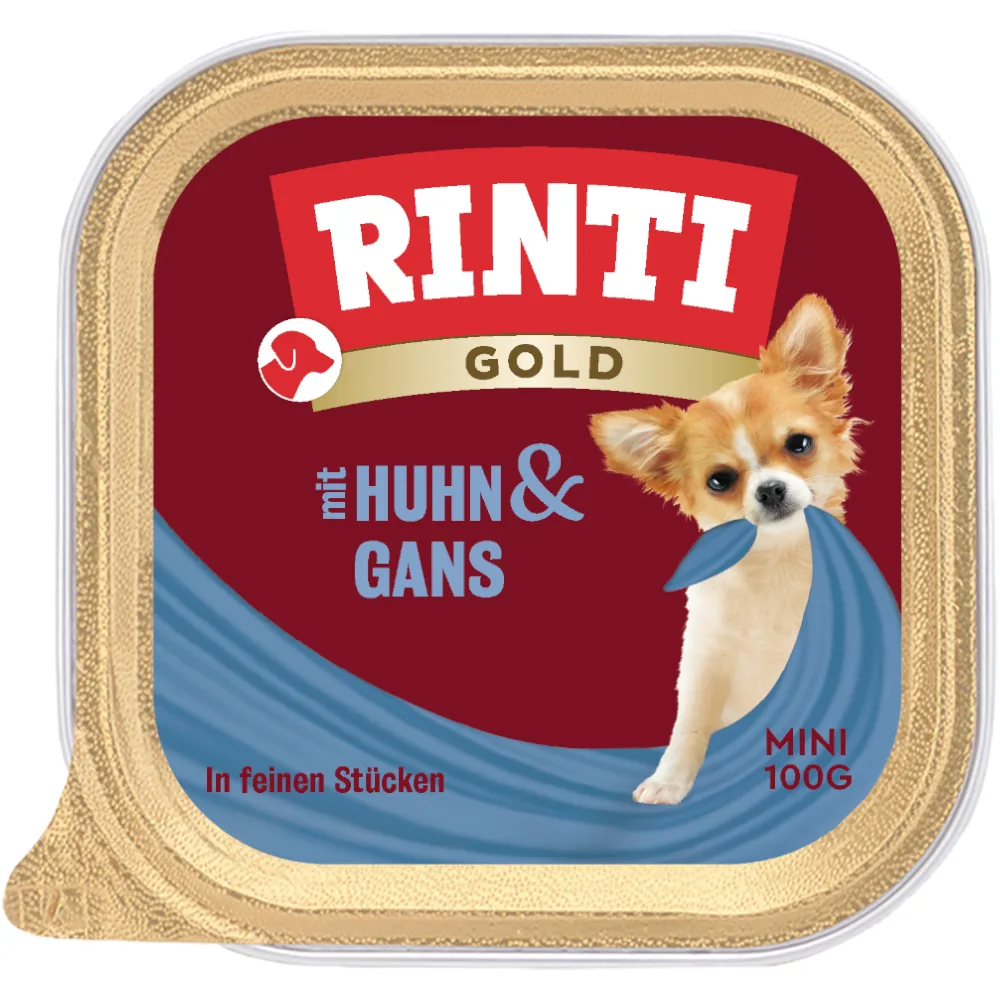 6x100g Gold Mini Kip & Gans Rinti Hondenvoer van Rinti – productfoto