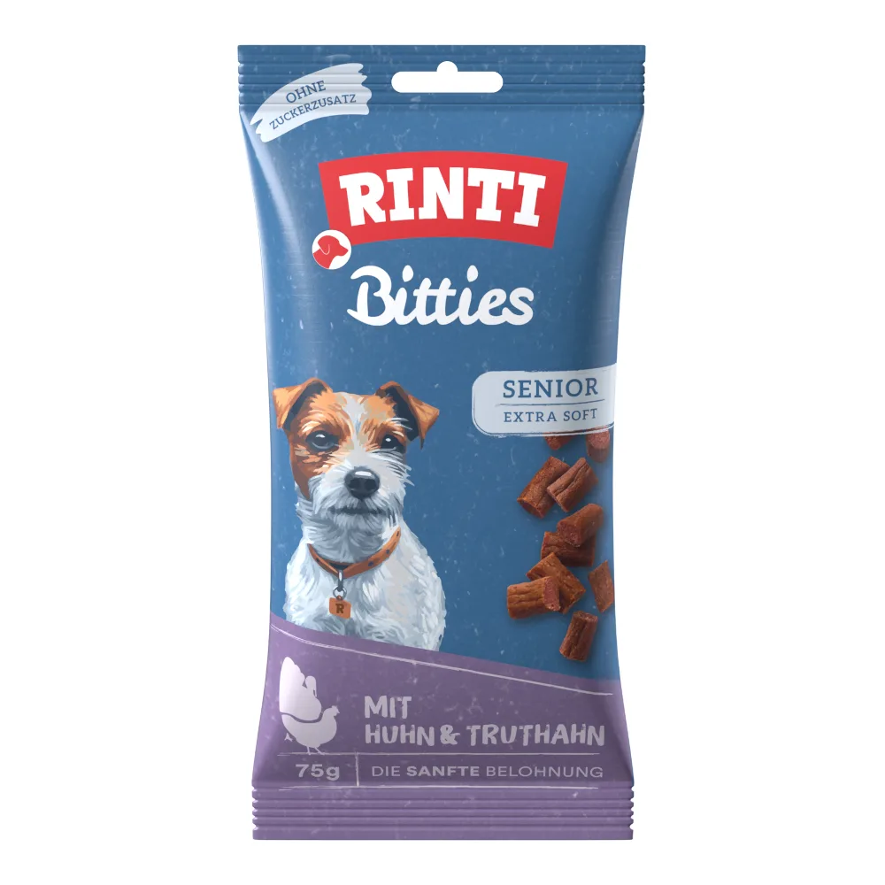75g Rinti Extra Bitties Senior Kip & Kalkoen Hondensnacks de Rinti – photo produit
