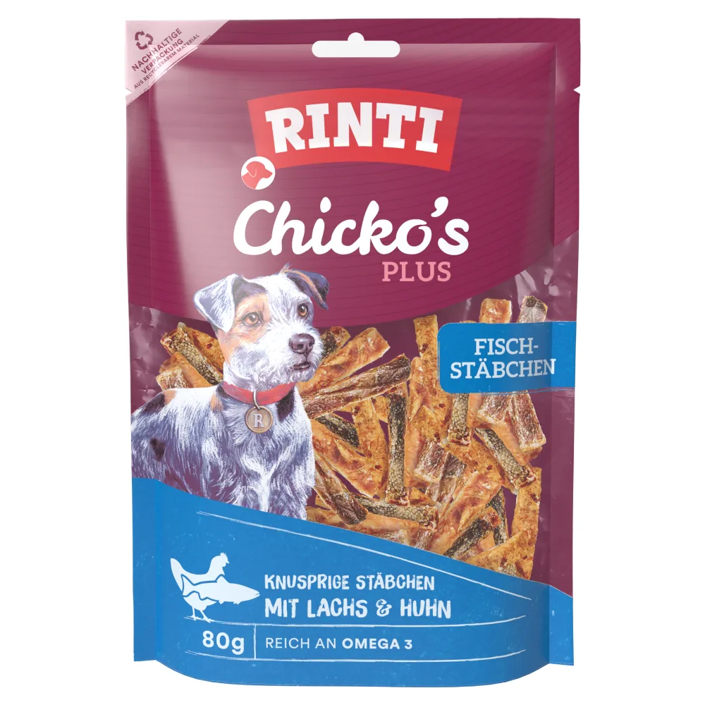 80g Extra Chicko Plus Vissticks RINTI Hondensnacks by Rinti – product photo