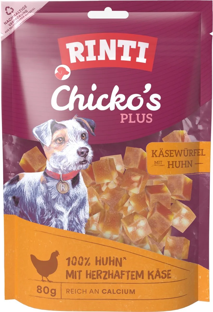 Extra Chicko Plus 12x80g - Kaasblokjes met kip van Rinti – productfoto