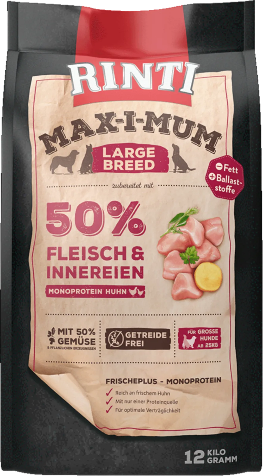 Max-i-Mum Large Breed kip, 12 kg van Rinti – productfoto