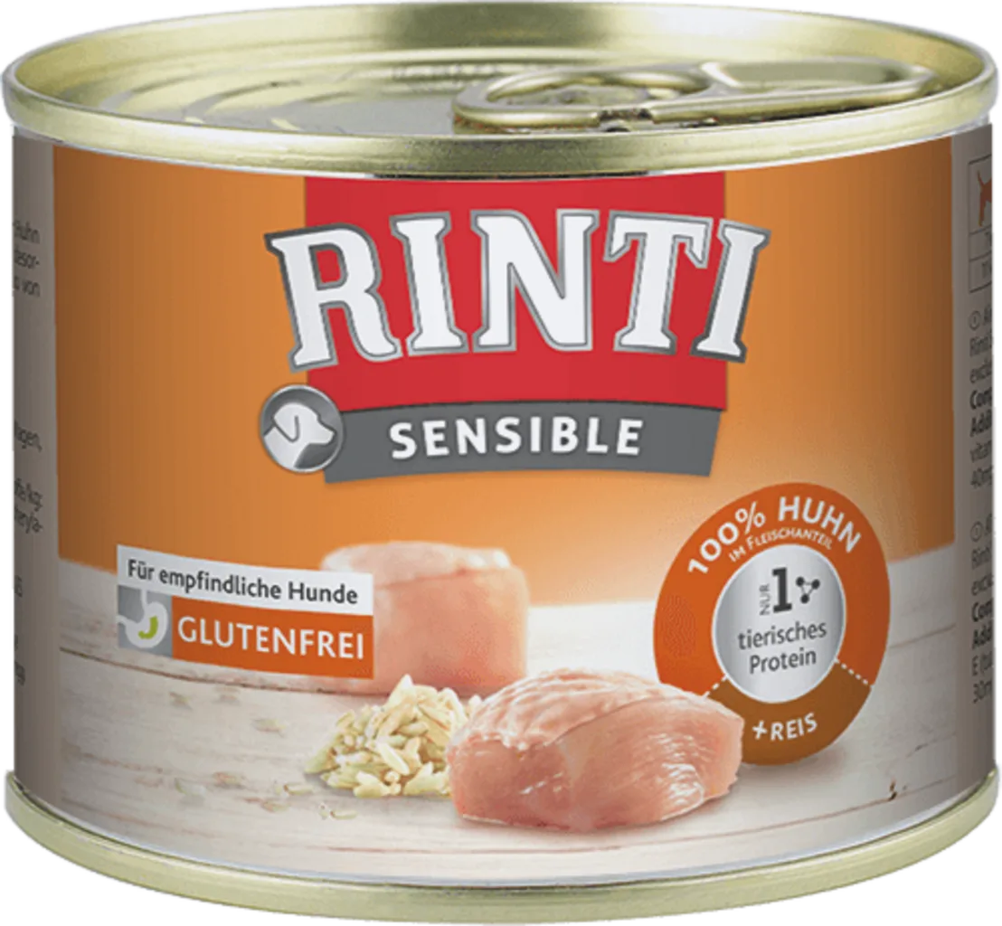 Sensible blik 185g, kip + rijst van Rinti – productfoto