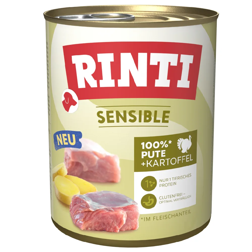 Sensible Gemengd Pakket 12 x 800 g Hondenvoer - Kalkoen & Aardappel van Rinti – productfoto
