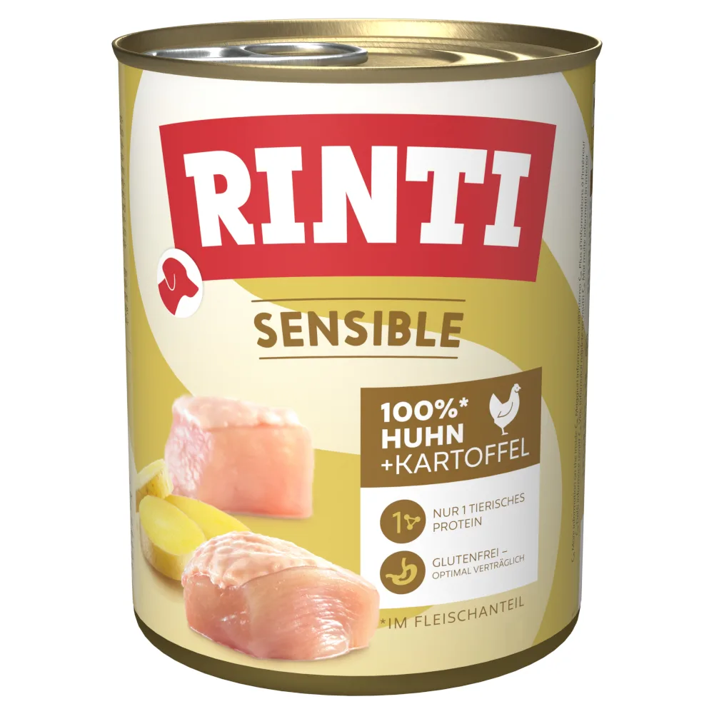 Sensible Gemengd Pakket 12 x 800 g Hondenvoer - Kip & Aardappel by Rinti – product photo