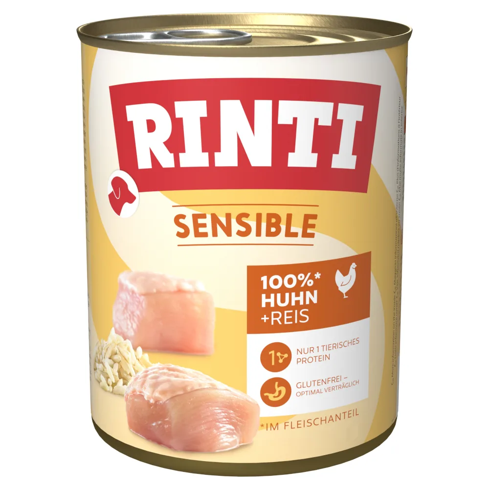 Sensible Gemengd Pakket 12 x 800 g Hondenvoer - Kip & Rijst van Rinti – productfoto
