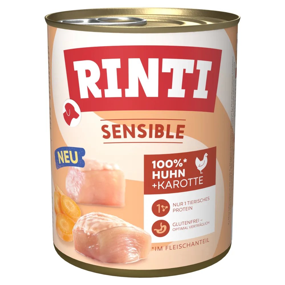 Sensible Gemengd Pakket 12 x 800 g Hondenvoer - Kip & Wortel by Rinti – product photo
