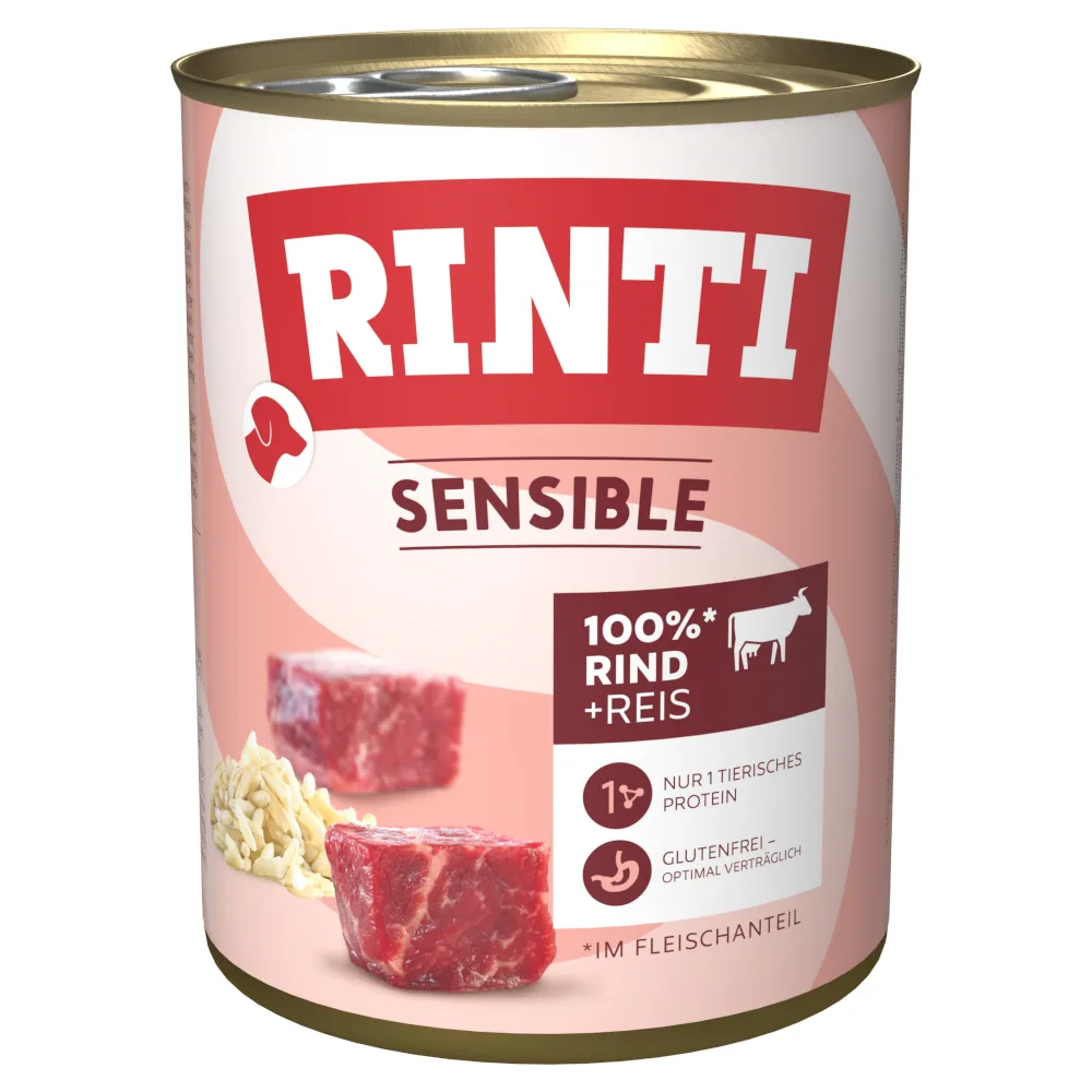 Sensible Gemengd Pakket 12 x 800 g Hondenvoer - Rund & Rijst från Rinti – produktbild