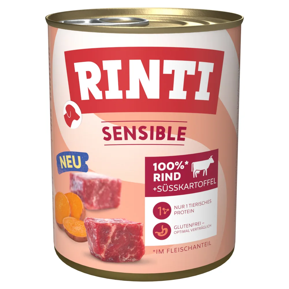 Sensible Gemengd Pakket 12 x 800 g Hondenvoer - Rund & Zoete aardappel från Rinti – produktbild