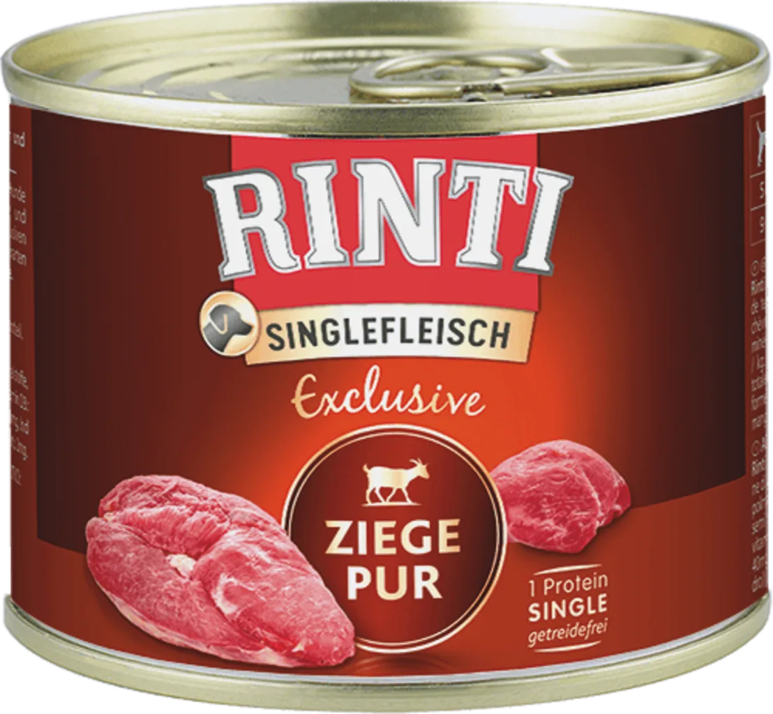 Singlefleisch Exclusive Dose 185g - Ziege Pur von Rinti – Produktfoto