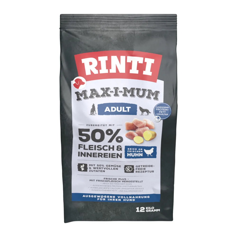 Voordeelpakket: 2x12kg RINTI Max-i-Mum Adult Kip droogvoer voor honden fra Rinti – produktbillede