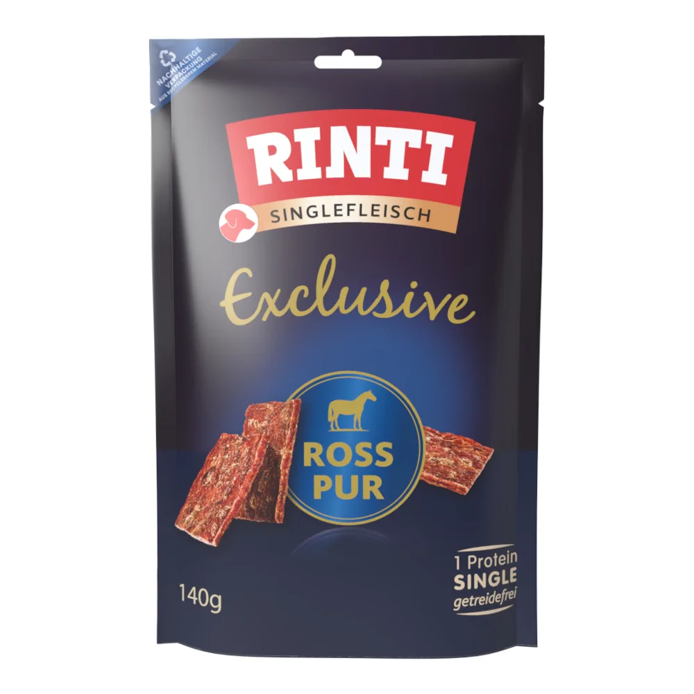 Voordeelpakket: 3x140g RINTI Singlefleisch Exclusive Snack Bigpack Paard puur Hondensnacks van Rinti – productfoto