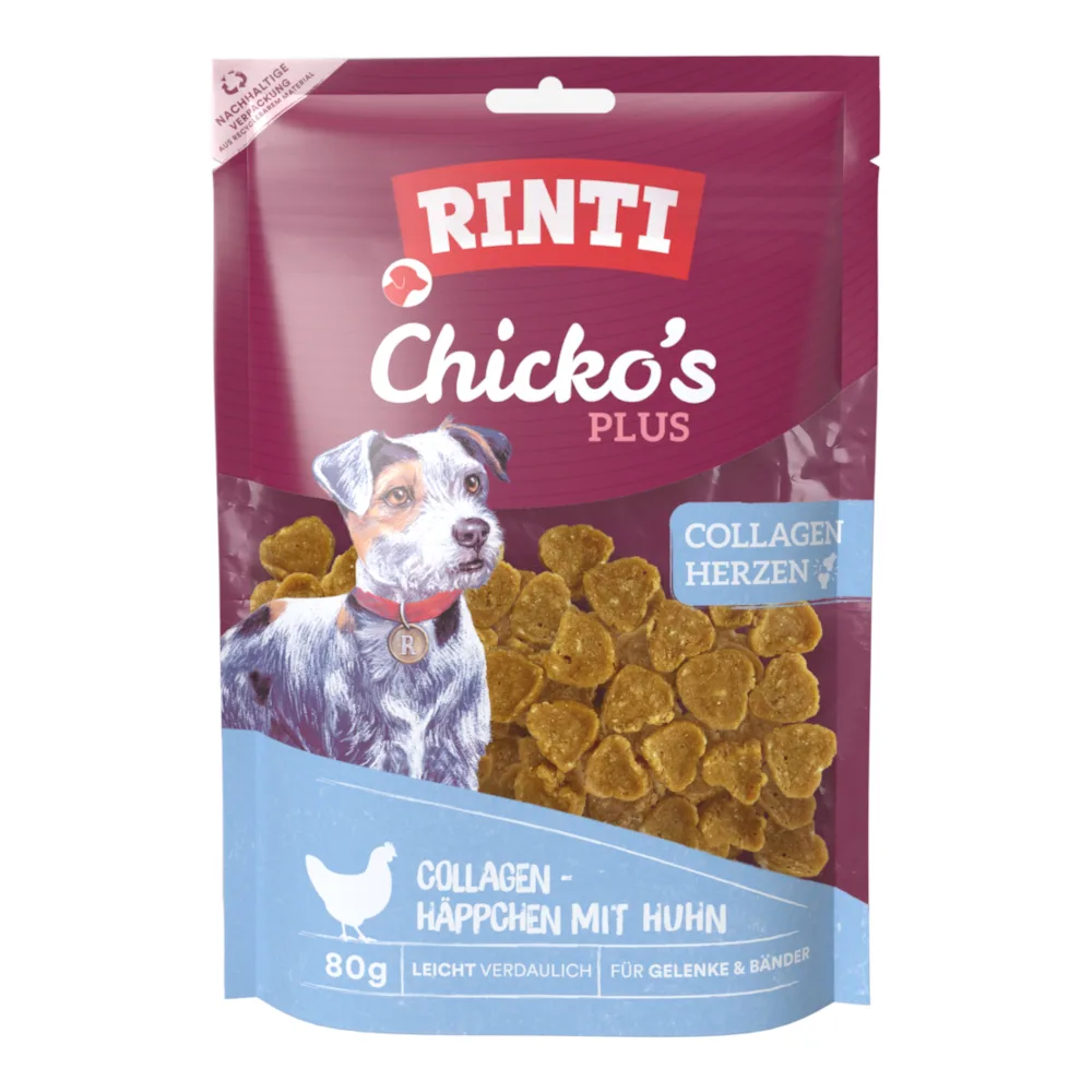 Voordeelpakket: 3x80g RINTI Chicko's Plus Collageen Hartjes Hondensnacks från Rinti – produktbild