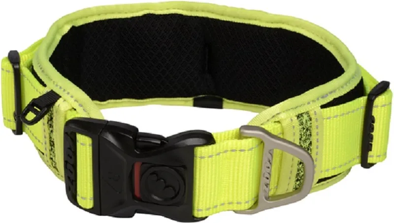 Classic Padded Halsband / Hondenhalsband (HBP19-H) - Mesh Binnenvoering - Dayglow (Neon Geel) - Reflecterend - XXL - Nekomtrek 48 - 70 cm (GELIEVE ALVORENS BESTELLEN OPMETEN) de Rogz en Dayglow (Neon Geel) – photo produit