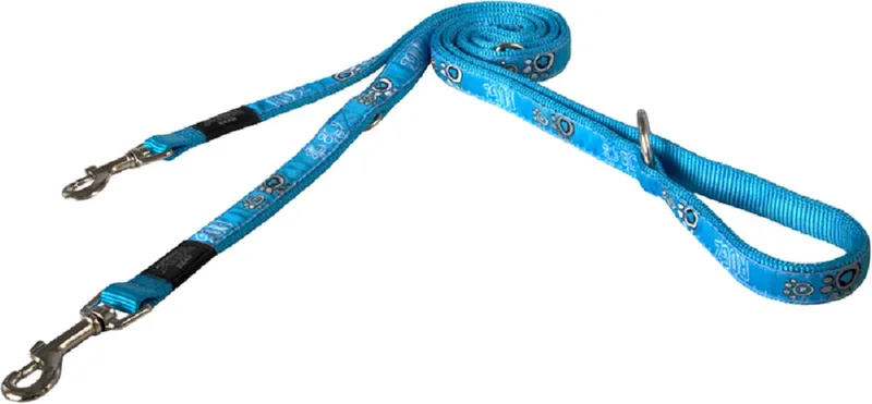 Fancy Dress Multi Lead 3-Voudig Verstelbare Hondenlijn (HLM03-CG) - Nylon - Turq Paw - L - Breedte 20 mm - Lengte 180 cm von Rogz in Türkis – Produktfoto