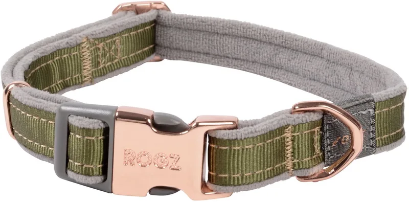 Urban Halsband Olijfgroen&Grijs&Rosé - Hondenhalsband - M de Rogz en Gris – photo produit