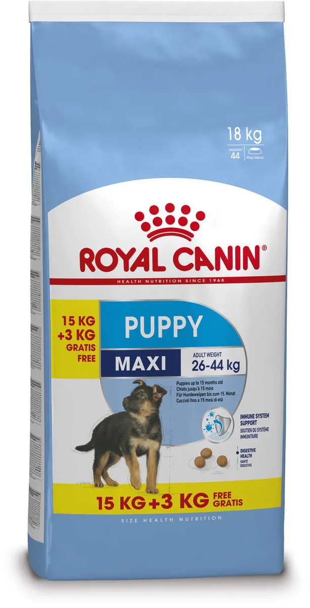 Maxi Puppy - 15 KG + 3 KG GRATIS från Royal Canin – produktbild