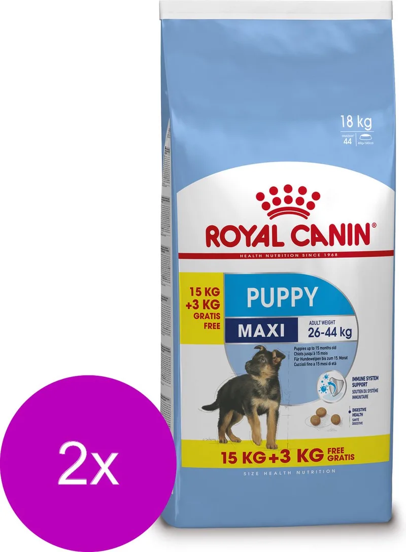 Maxi Puppy - Hondenvoer - 2 x 15+3 kg Bonusbag de Royal Canin – photo produit