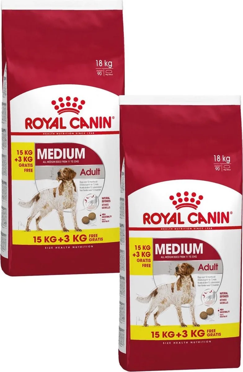 Medium Adult - Hondenvoer - 2 x 15+3 kg Bonusbag by Royal Canin – product photo
