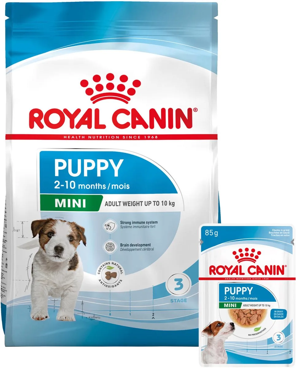 Mini Puppy Combi Bundel - 8 kg + 12 x 85 g van Royal Canin – productfoto